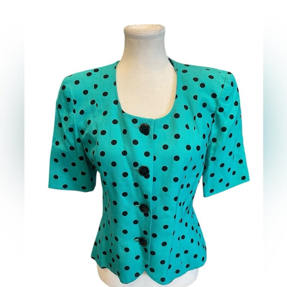 VTG  Suit Blue Green & Navy Polka Dot Size M